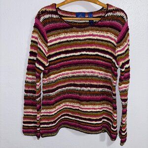 Boho JH Collectibles Striped Open Knit Sweater XL Multicolor LS‎ Pullover